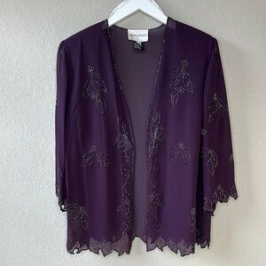 David's Bridal Sheer Purple 3/4 Sleeve Beaded Leaf Design‎ Jacket Size 16WP